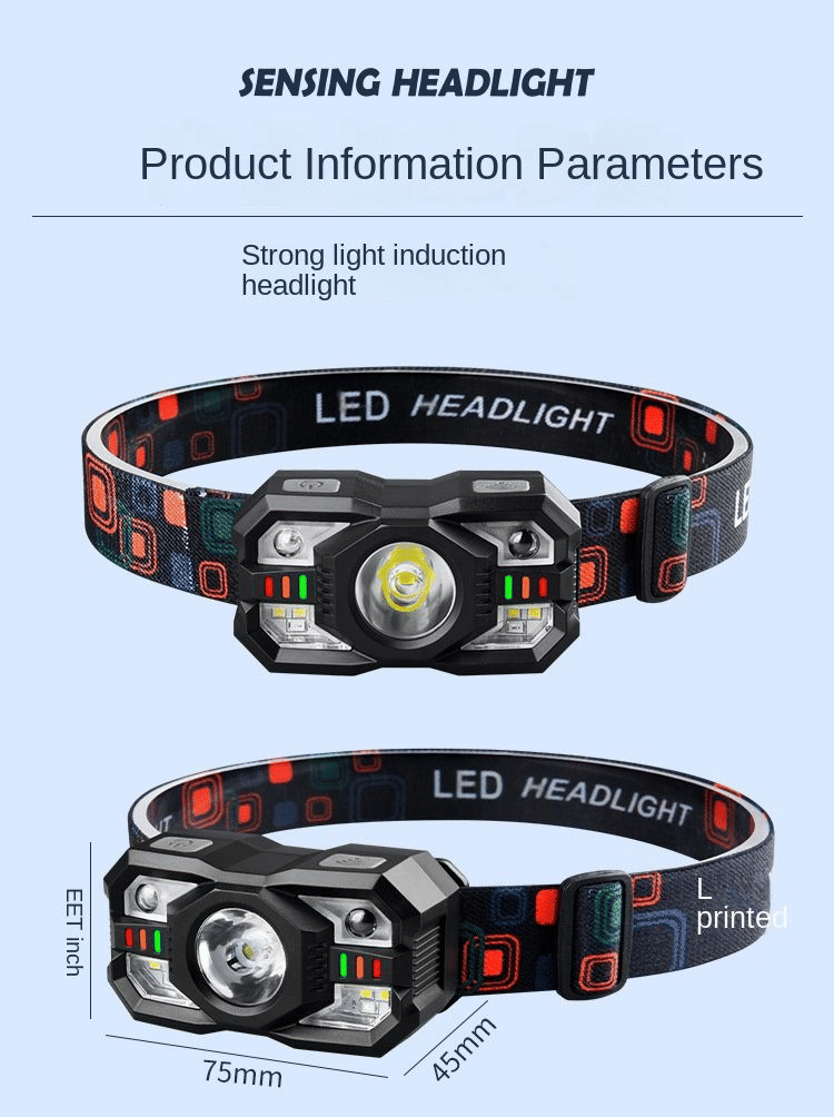 Rechargeable 2000 Lumen LED Headlamp, Red Light, Motion Sensor for Outdoors