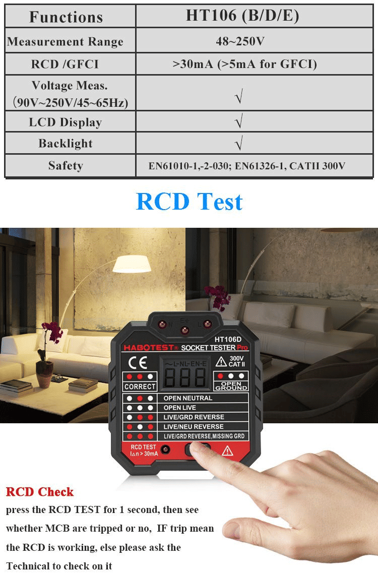 Generic Outlet Tester LCD Display 90-250V Voltage Detector