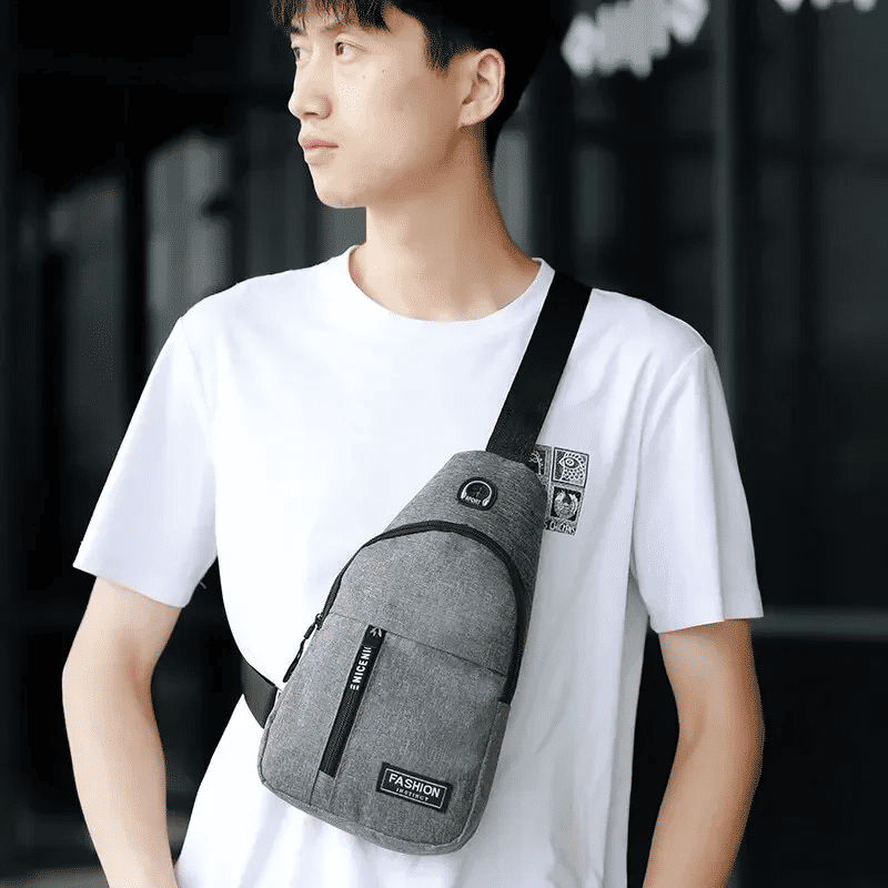 Stylish Men's Solid Color Canvas Chest Bag - Outdoor Casual Crossbody Shoulder Pack