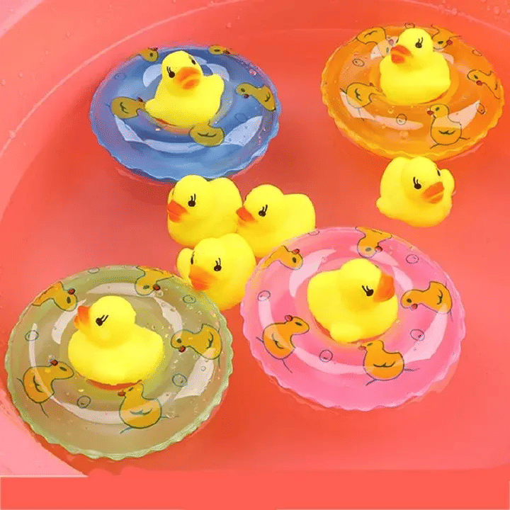 5PCS Rubber Squeaky Duck Bath Toy Set for Babies Yellow