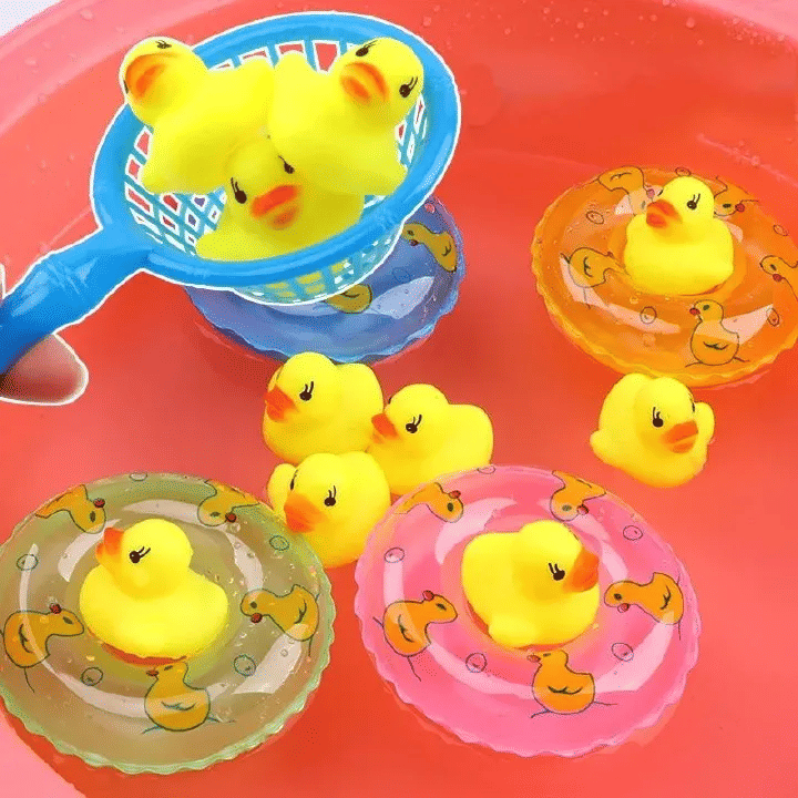 5PCS Rubber Squeaky Duck Bath Toy Set for Babies Yellow