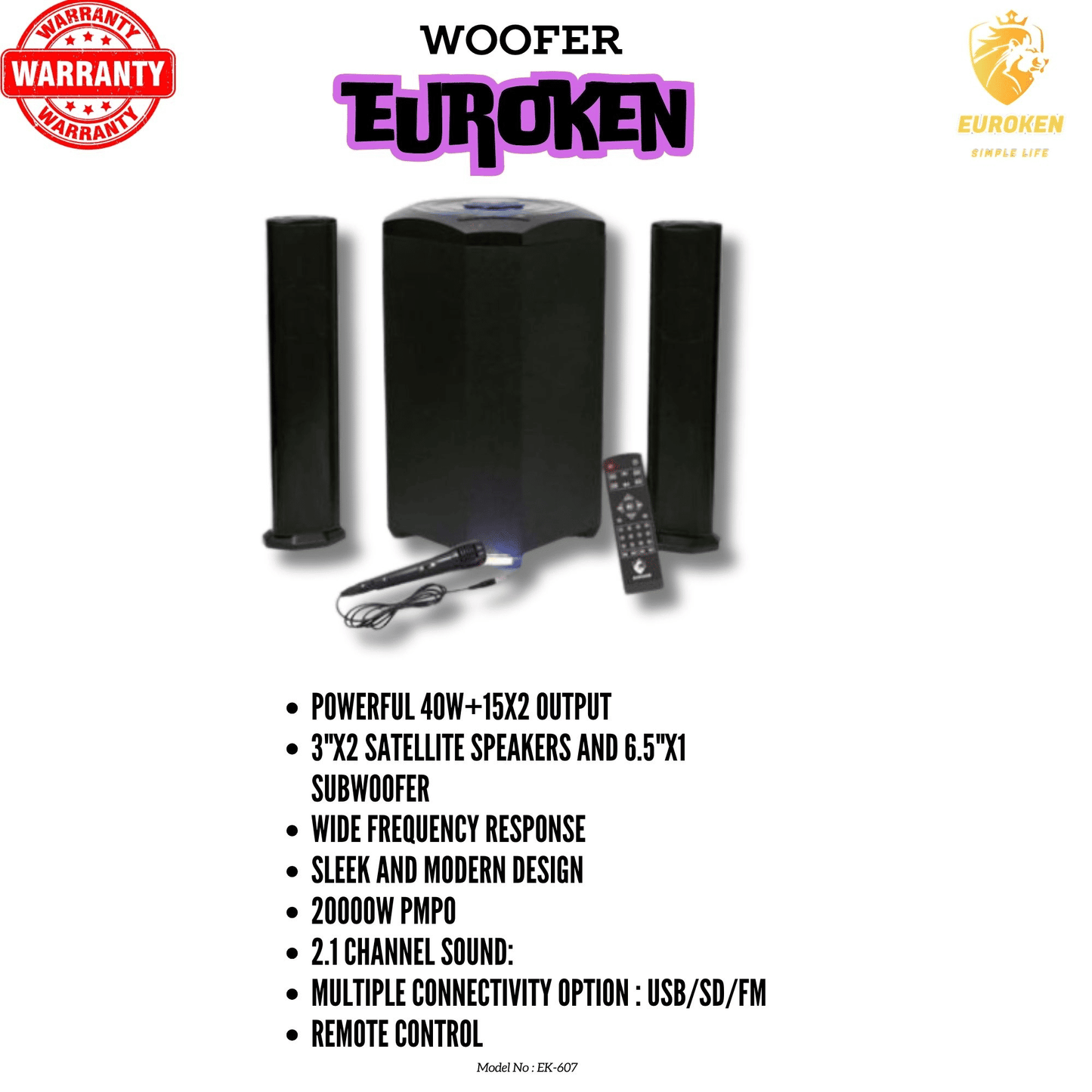 EUROKEN MTUNGI EK-607 2.1CH 20000 PMPO Bluetooth Home Theater System