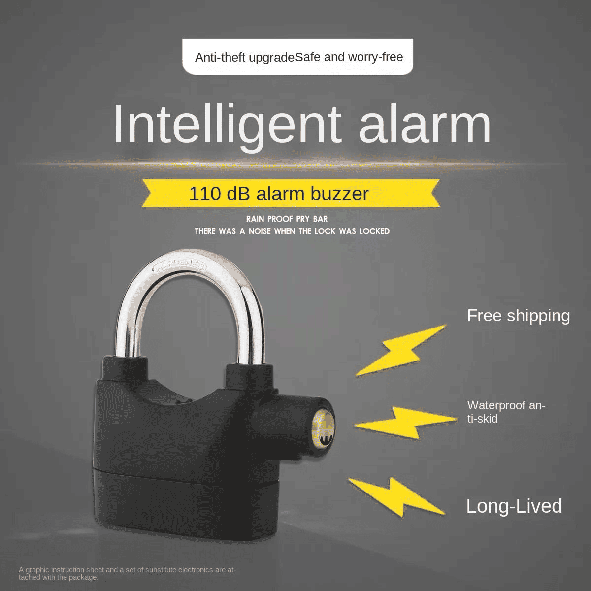 Smart Alarm Lock Security Padlock 110dB Anti-Theft Aluminum Alloy