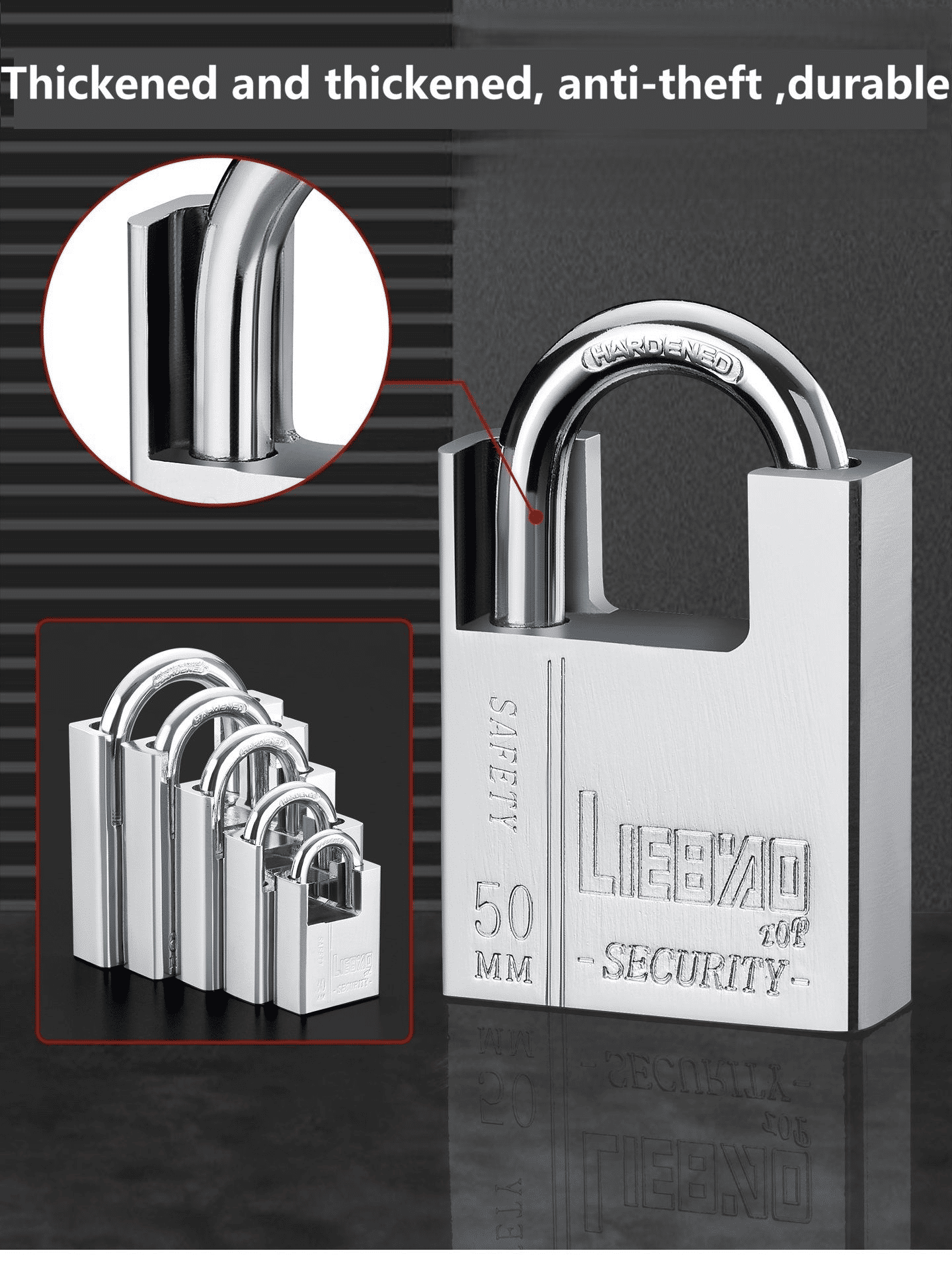 Generic Heavy Duty Stainless Steel Padlock 4 Keys 5cm/6cm