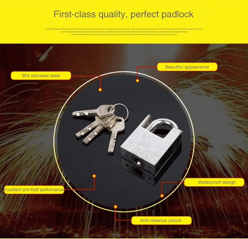 Generic Heavy Duty Stainless Steel Padlock 4 Keys 5cm/6cm
