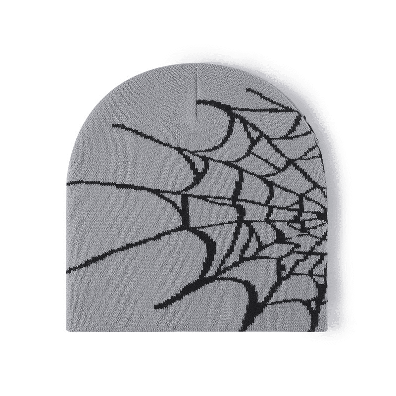 Gothic Spider Web Jacquard Beanie: Y2K Knitted Warm Hip Hop Cap