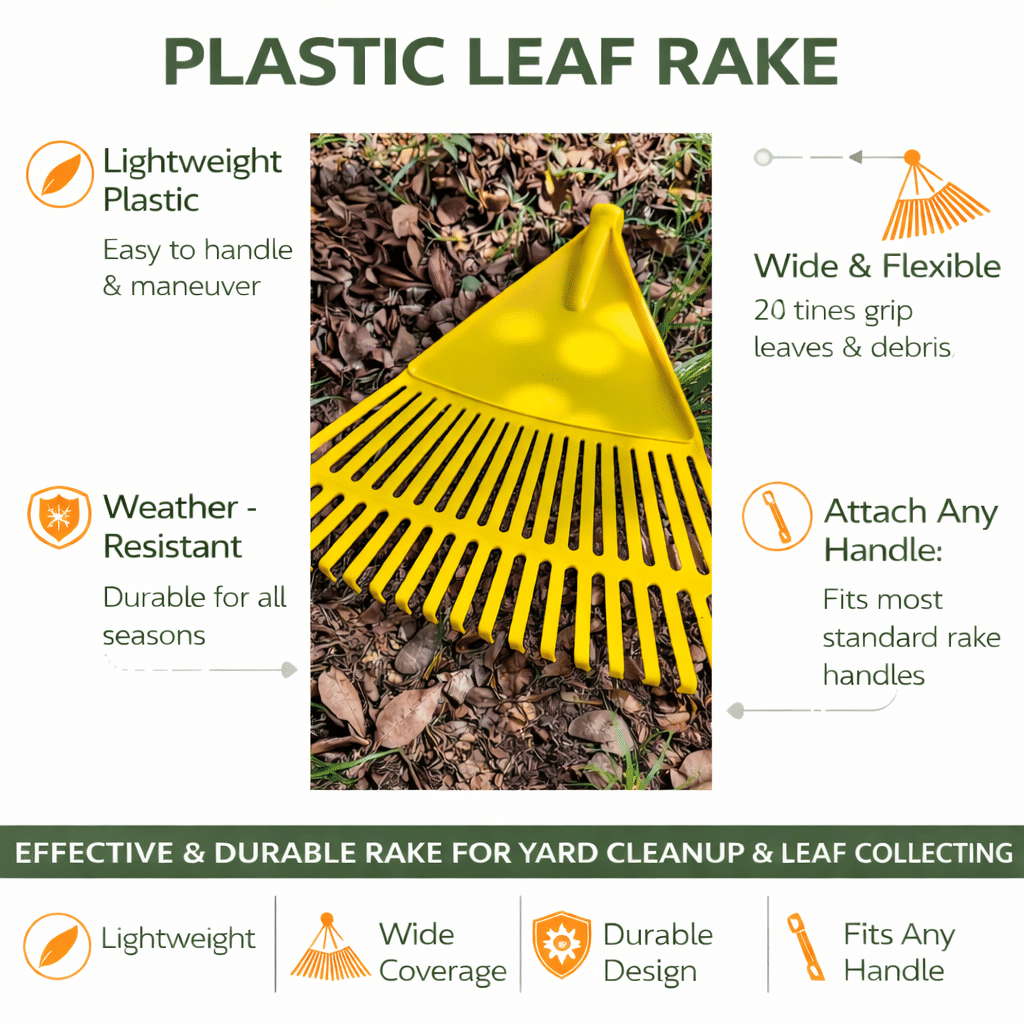 Generic 20-Tine Plastic Leaf Rake Head Lightweight Flexible Design