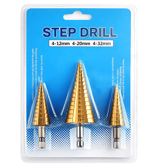 HSS Titanium Step Cone Drill Bit Set 3-Piece Hex Shank