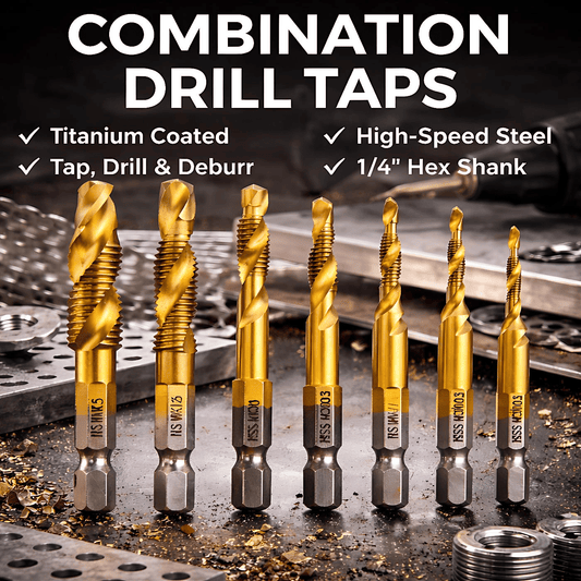 HSS Titanium Combination Drill Tap Set 6 PCS 1/4 inch Hex
