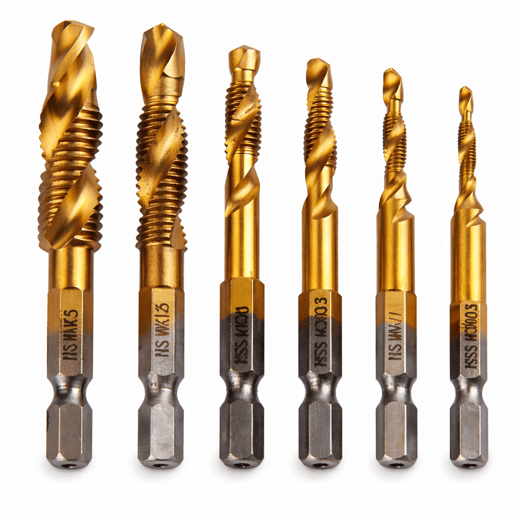HSS Titanium Combination Drill Tap Set 6 PCS 1/4 inch Hex