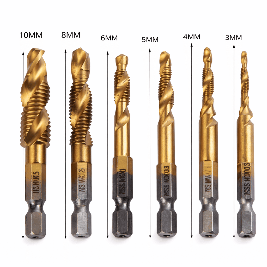HSS Titanium Combination Drill Tap Set 6 PCS 1/4 inch Hex