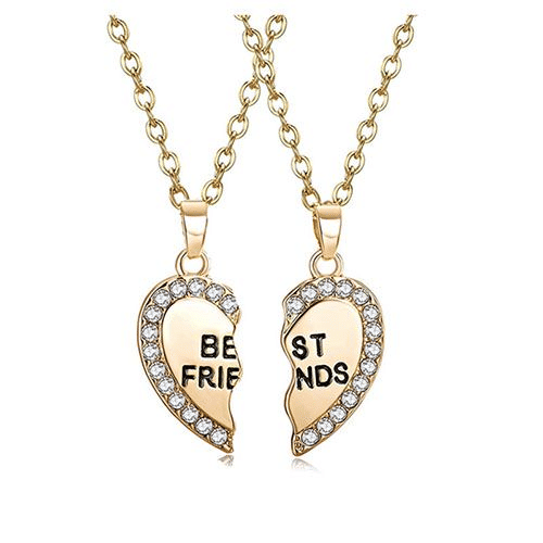 Elegant Zircon Inlaid Heart Best Friends Necklace Set - Silver Alloy Pendant Jewelry