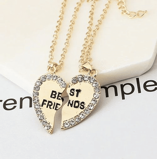 Elegant Zircon Inlaid Heart Best Friends Necklace Set - Silver Alloy Pendant Jewelry