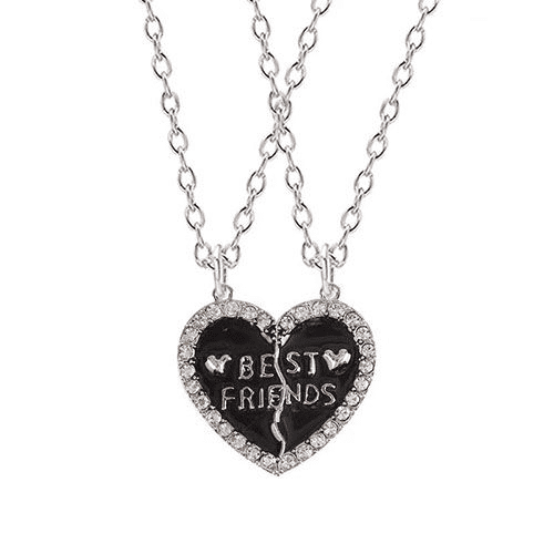 Elegant Zircon Inlaid Heart Best Friends Necklace Set - Silver Alloy Pendant Jewelry