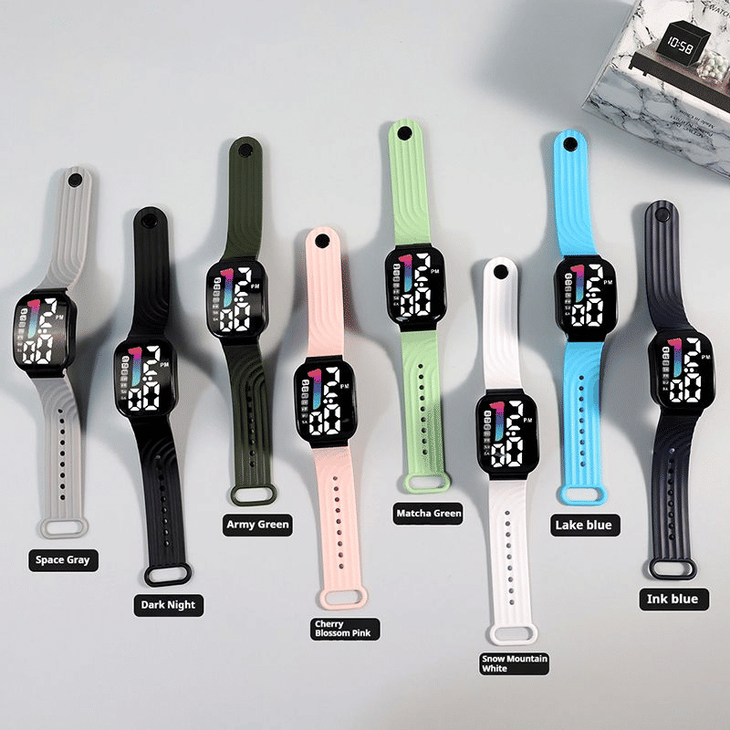 LED Digital Sports Watch Square Luminous Silicone Strap Casual Wristwatch