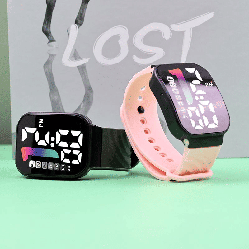 LED Digital Sports Watch Square Luminous Silicone Strap Casual Wristwatch
