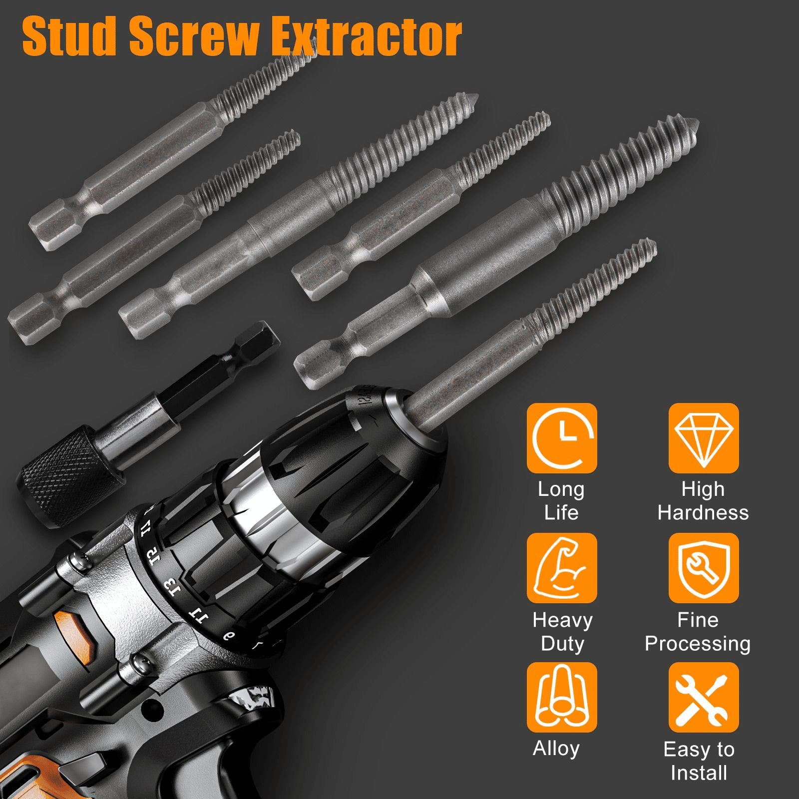 12Pcs Stud Screw Extractor Remover 1/4 Inch Hex Shank Set