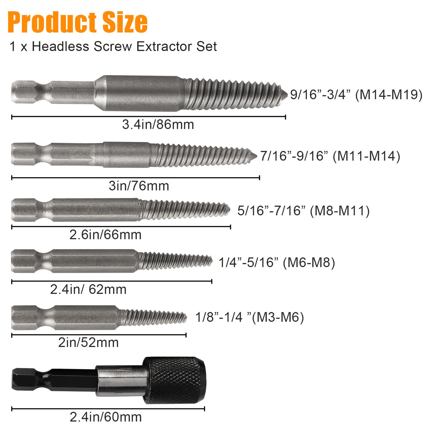12Pcs Stud Screw Extractor Remover 1/4 Inch Hex Shank Set