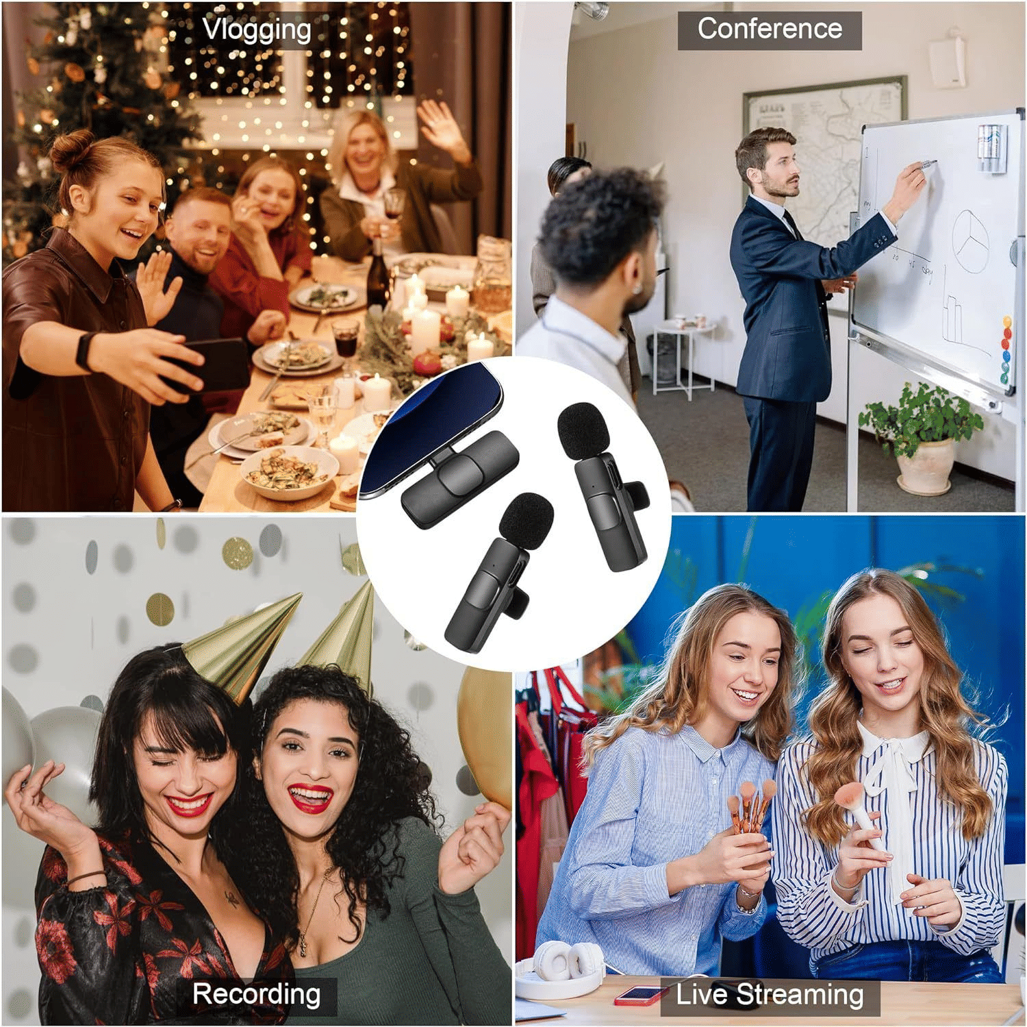 K9 Wireless Lapel Lavalier Microphone with Noise Cancellation for iPhone & Type-C