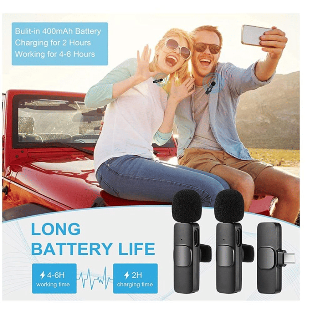 K9 Wireless Lapel Lavalier Microphone with Noise Cancellation for iPhone & Type-C