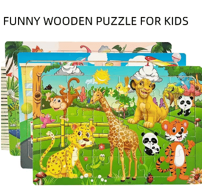 30-Piece Wooden Jigsaw Puzzle Educational Animal Vehicle Toy