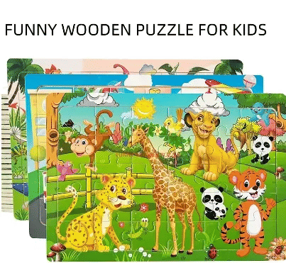 30-Piece Wooden Jigsaw Puzzle Educational Animal Vehicle Toy