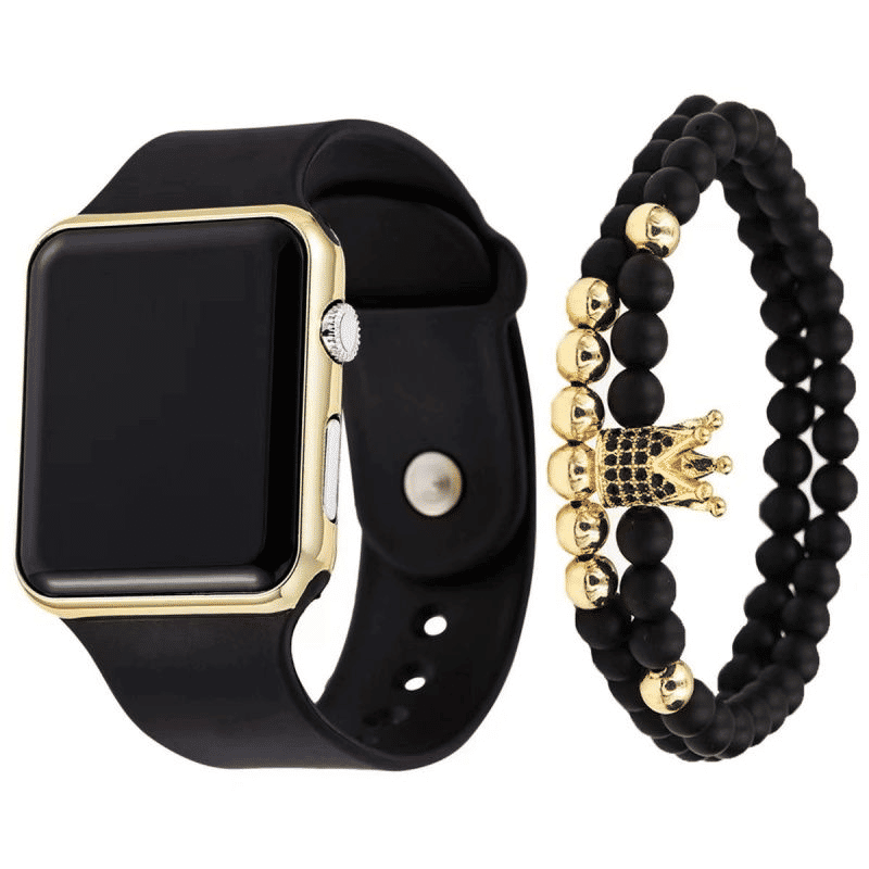 Unisex Square LED Luminous Silicone Sports Watch and Bracelet Set