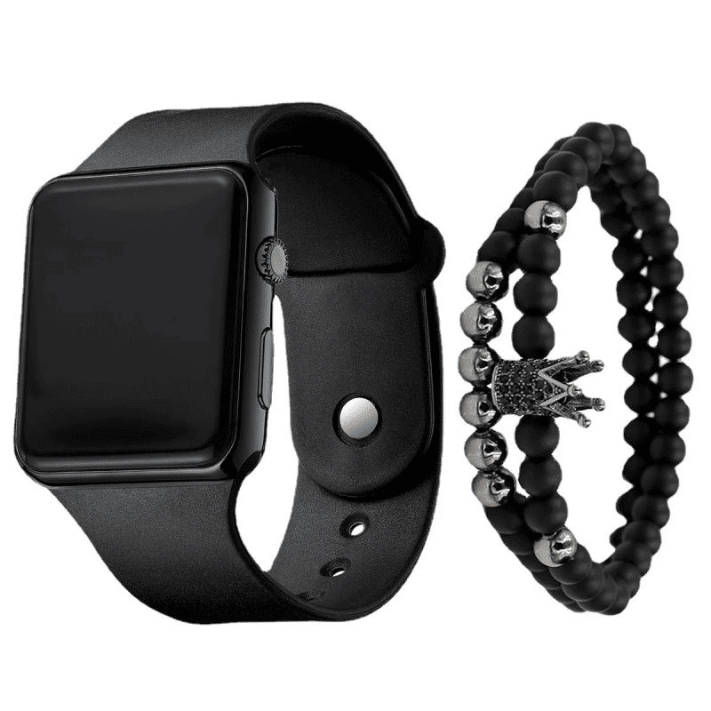 Unisex Square LED Luminous Silicone Sports Watch and Bracelet Set