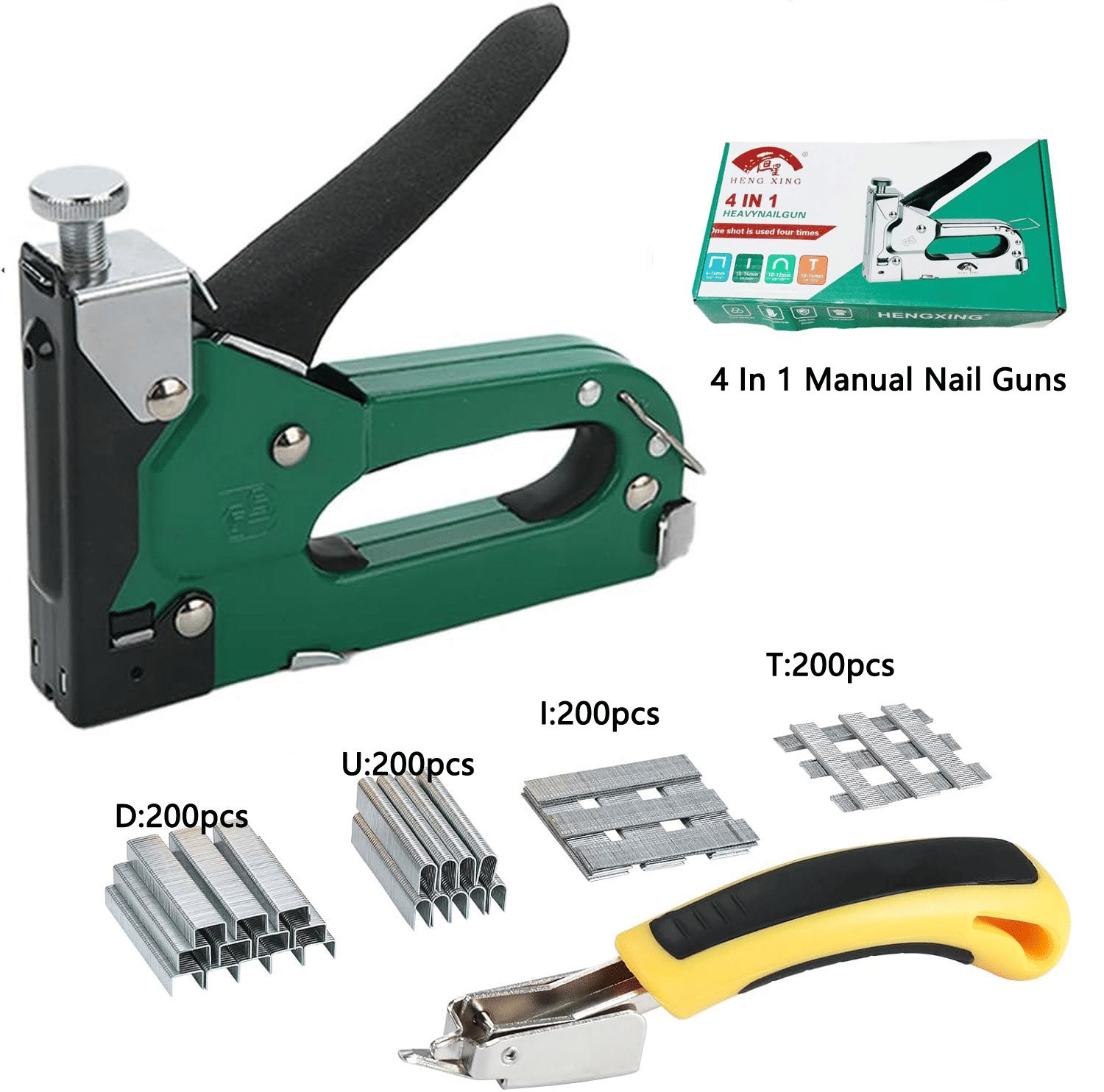 4-in-1 Heavy Duty Manual Staple Gun with 800pcs Staples