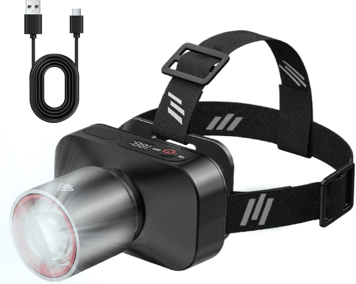 Powerful Rechargeable Headlamp: Zoomable, 90° Adjustable, Waterproof for Outdoor Adventures