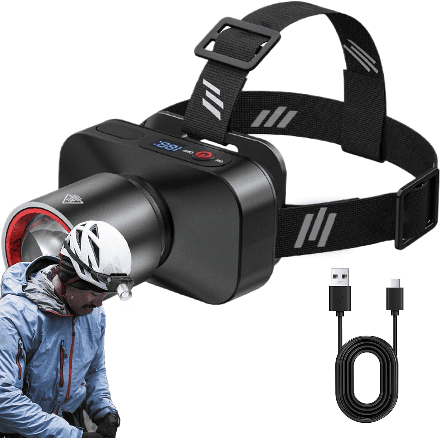 Powerful Rechargeable Headlamp: Zoomable, 90° Adjustable, Waterproof for Outdoor Adventures
