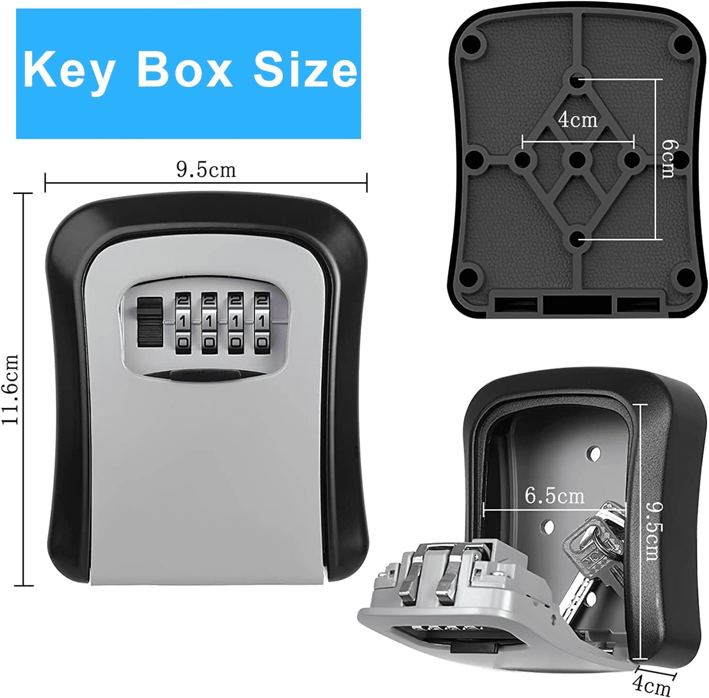 Key Lock Box Wall Mounted 4-Digit Combination Lockbox 5-Key Capacity