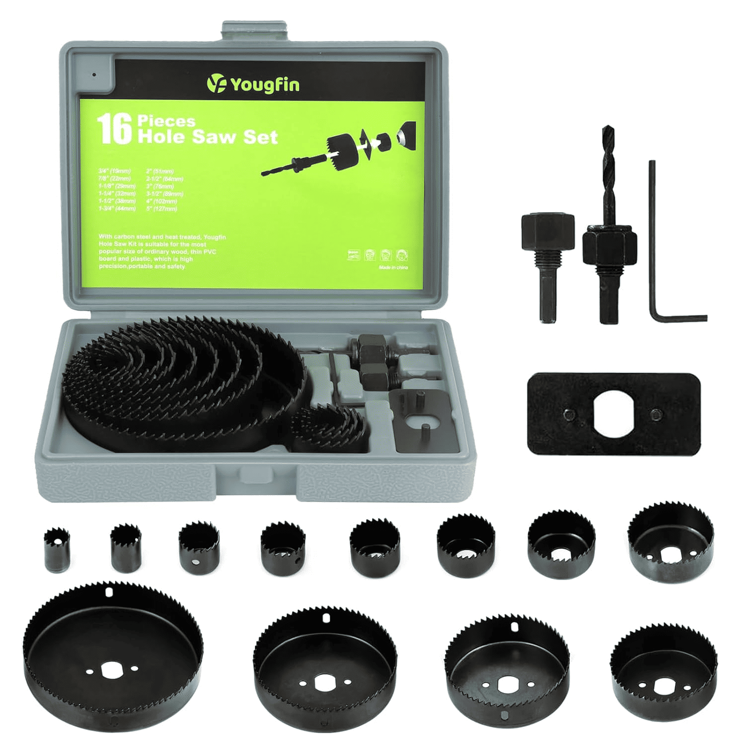 Hole Saw Set 16-Piece 3/4in to 5in for Soft Materials