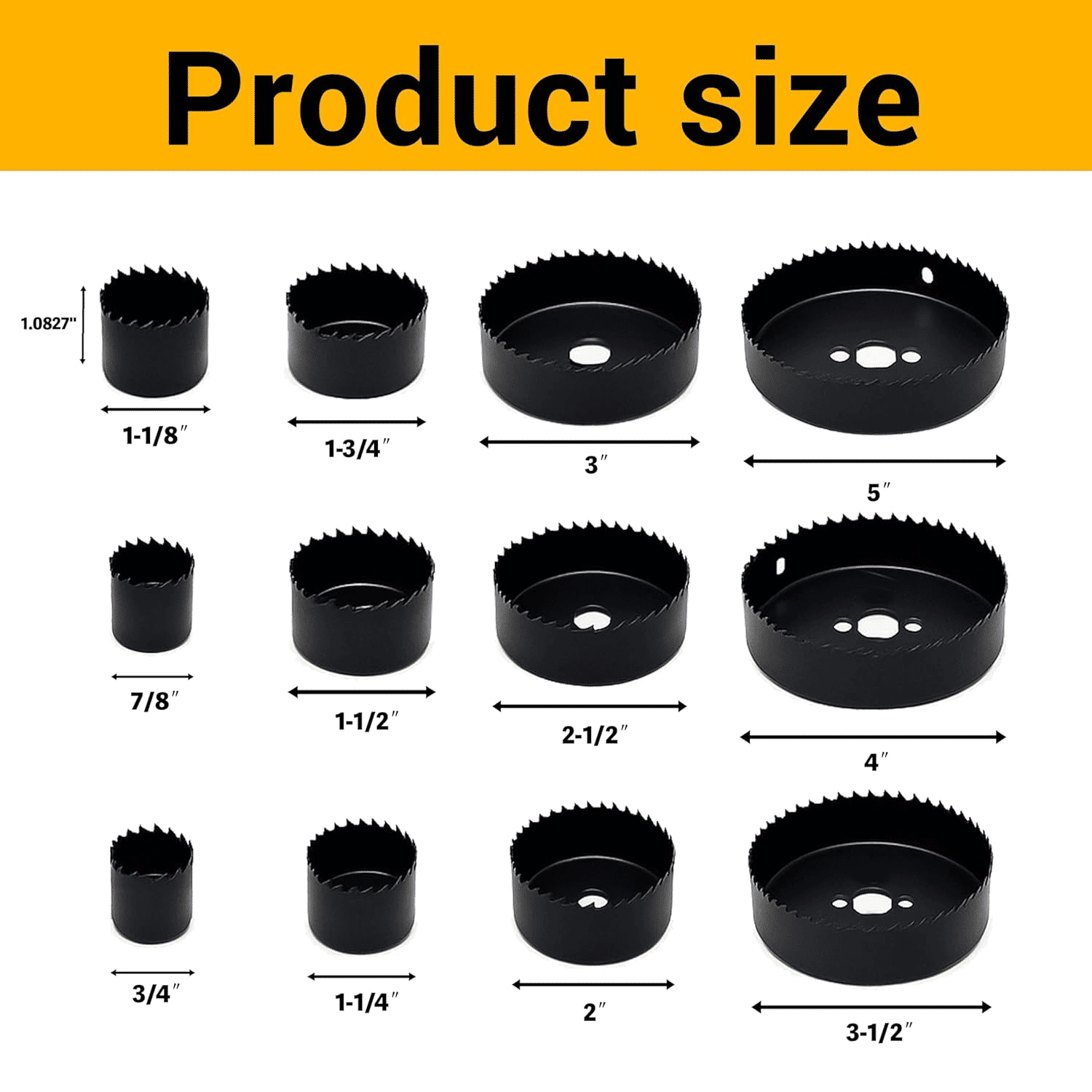 Hole Saw Set 16-Piece 3/4in to 5in for Soft Materials