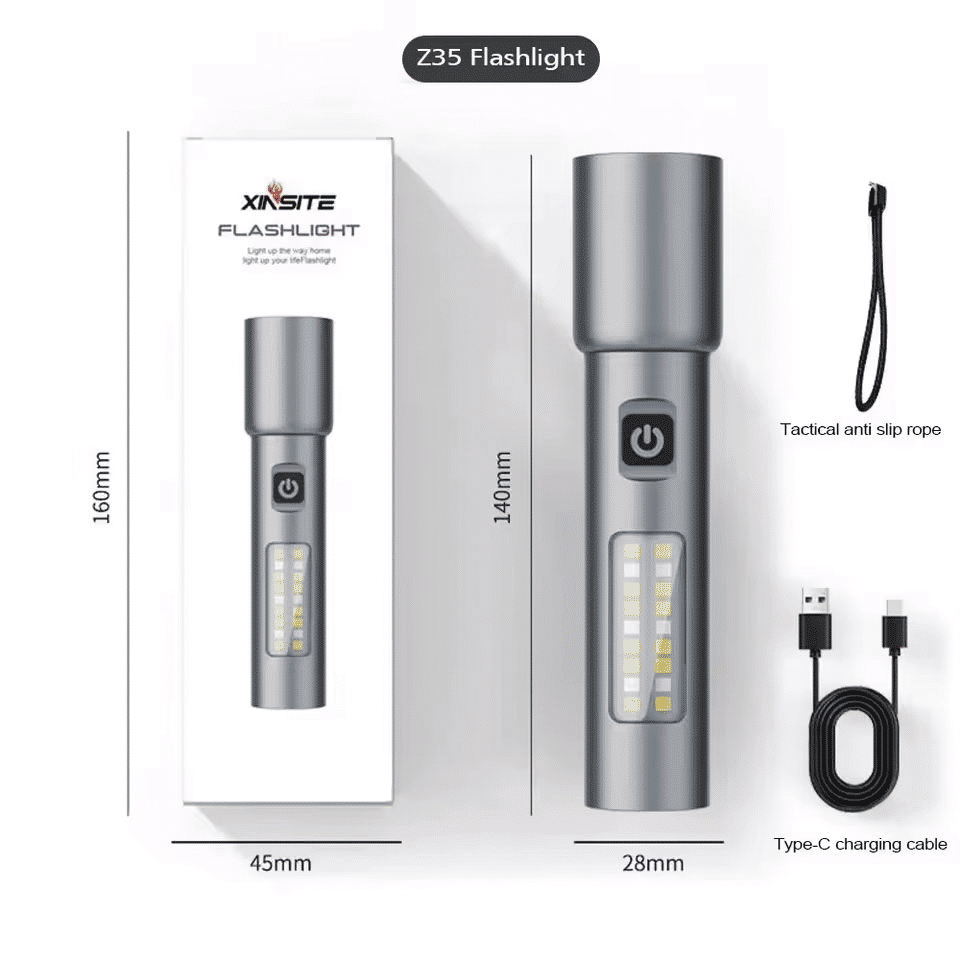 Aluminum Alloy Rechargeable Zoom Flashlight 1800mAh Tactical Torch
