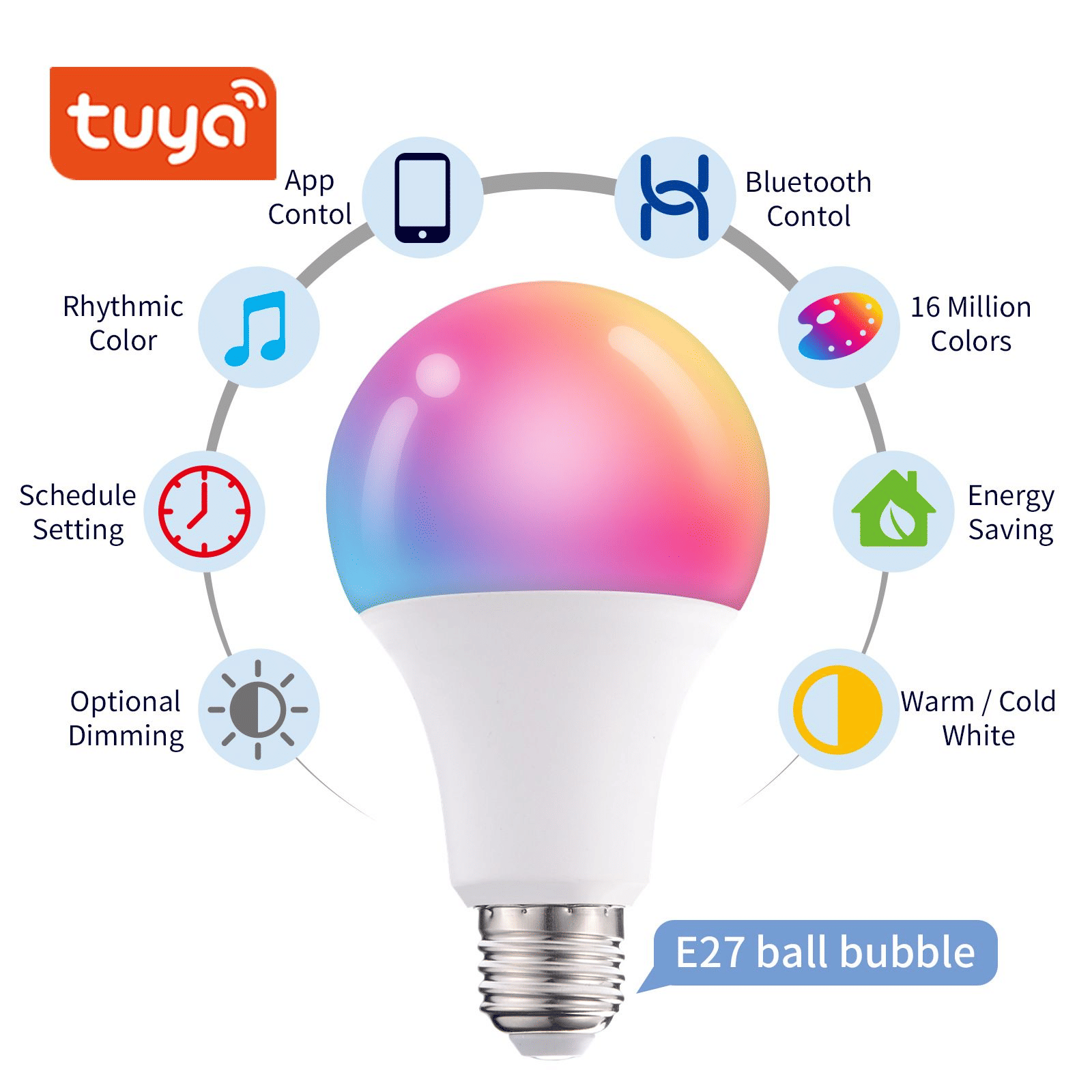 Generic 10W B22 Smart LED Bulb RGB Music Sync 2-Pack