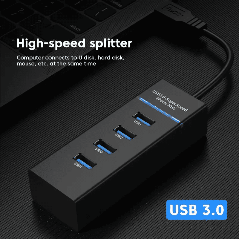 Versatile High-Speed 4-Port USB 3.0 Hub with Charging for Devices