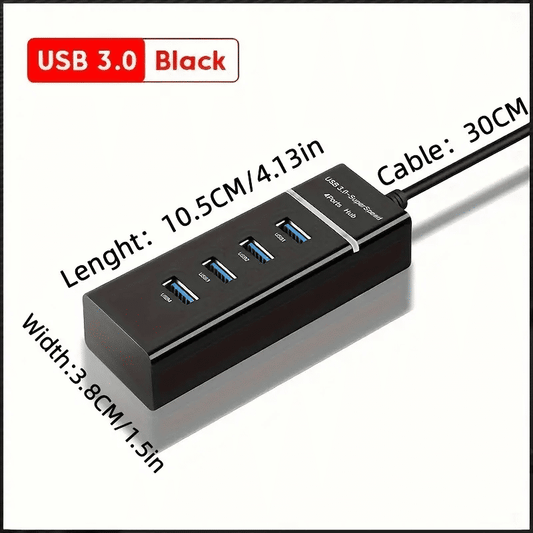 Versatile High-Speed 4-Port USB 3.0 Hub with Charging for Devices