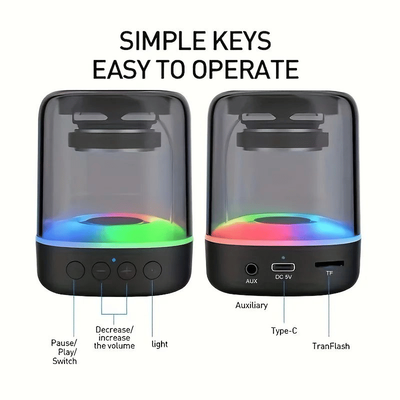 Cool Speaker Mini Portable Wireless Bluetooth Speaker with Dazzling RGB Light