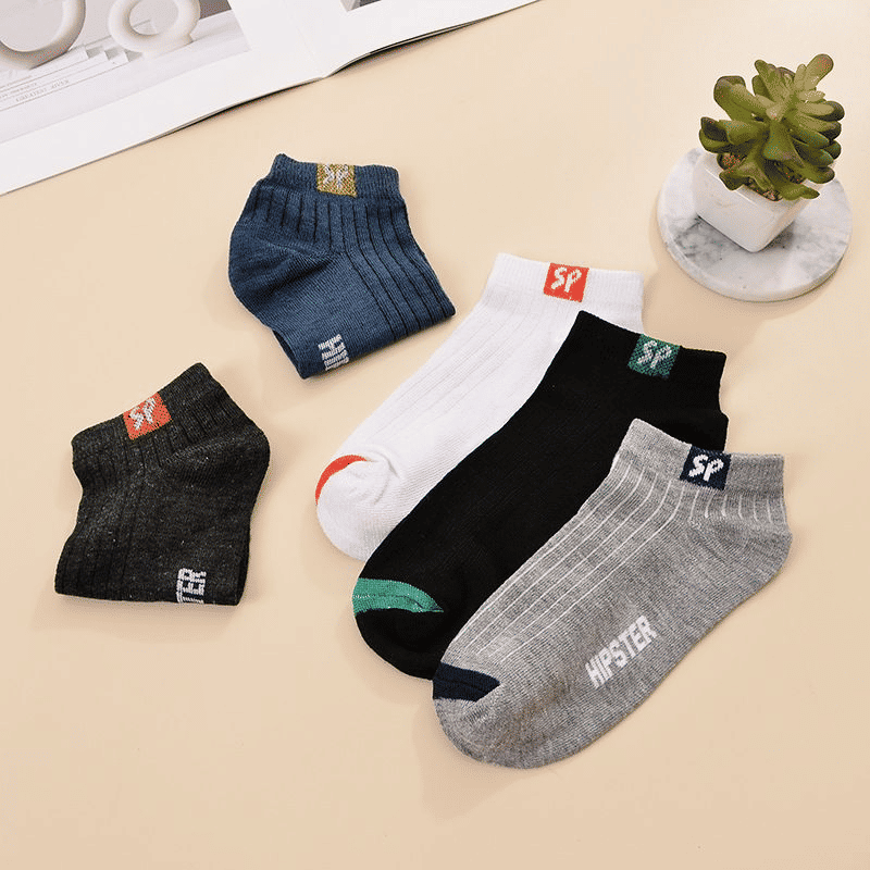 5 Pairs Unisex Letter Graphic Breathable Low Cut Sport Ankle Socks Pack