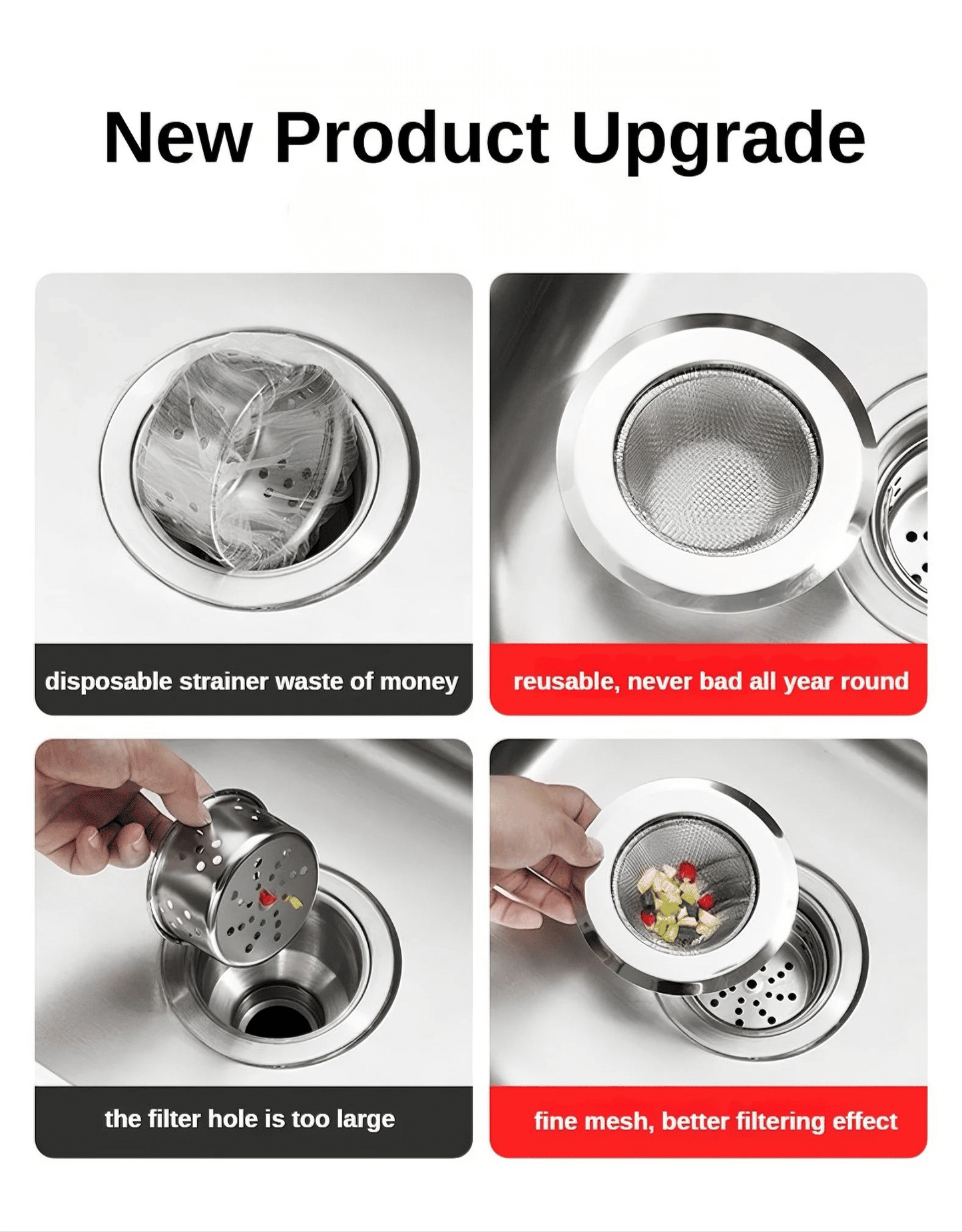 Premium Stainless Steel Sink Strainer Filter, 2-Pack Durable Kitchen Drain Stopper