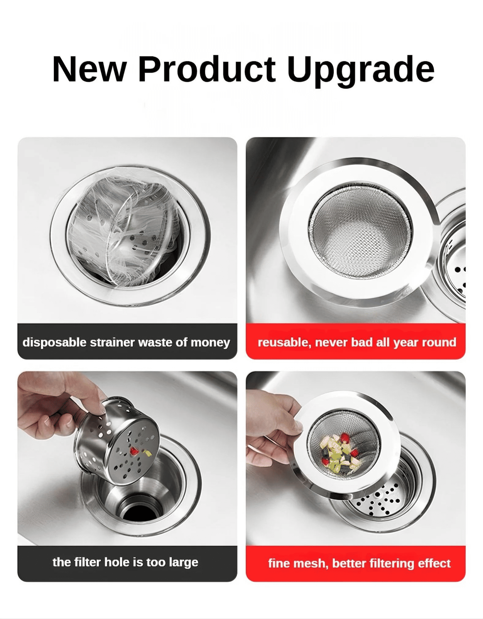 Premium Stainless Steel Sink Strainer Filter, 2-Pack Durable Kitchen Drain Stopper