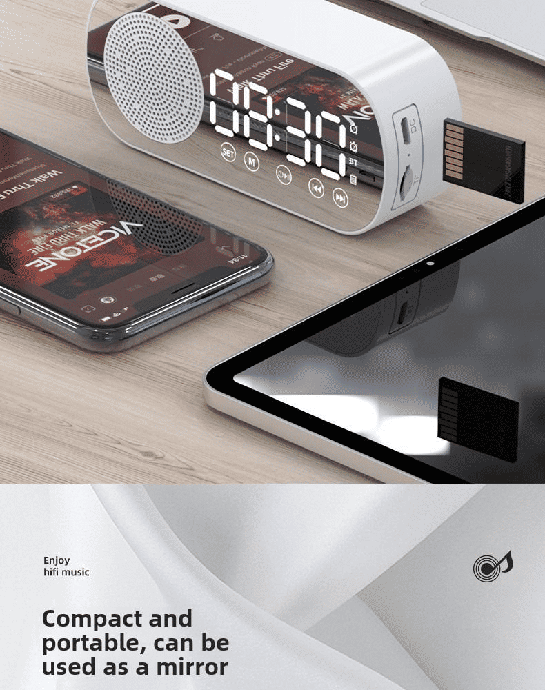 Premium Multifunctional Mirror Bluetooth Speaker, Digital Clock, High Volume, Smart Portable Audio