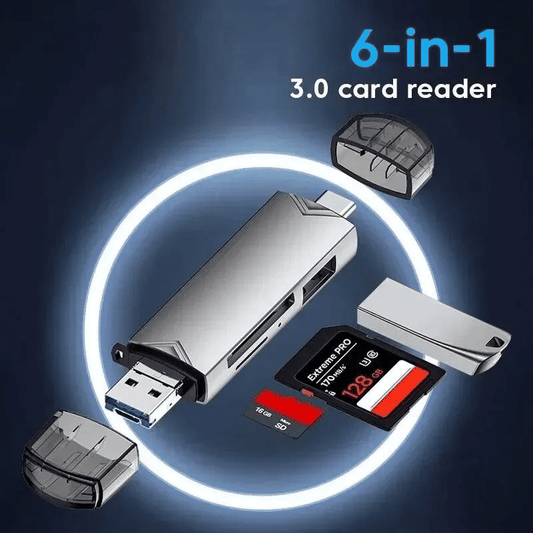 6-in-1 Multifunction USB 3.0 Card Reader Type-C/USB/TF/SD Flash Drive