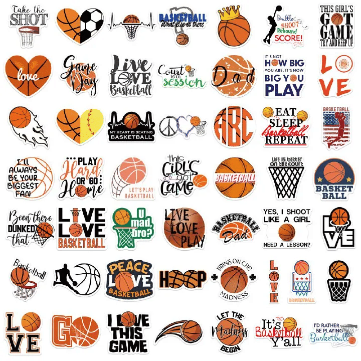 50pcs Basketball Theme Vinyl Stickers for Journal Laptop Guitar Stationery