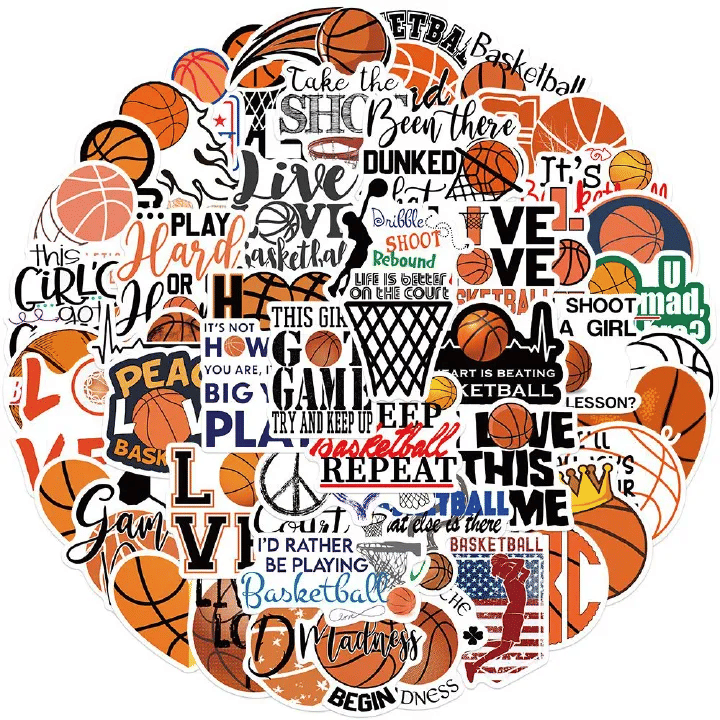 50pcs Basketball Theme Vinyl Stickers for Journal Laptop Guitar Stationery