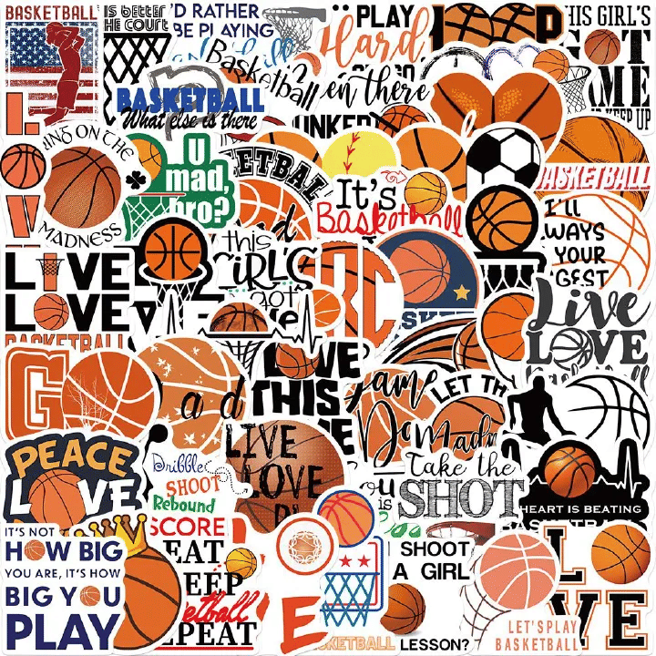 50pcs Basketball Theme Vinyl Stickers for Journal Laptop Guitar Stationery