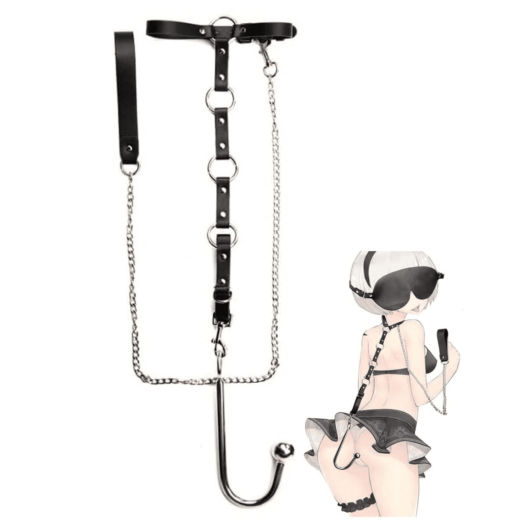 Adjustable BDSM Bondage Restraint Set: Cuffs, Ball Gag, Anal Hook, Collar Chain