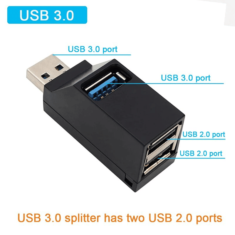 High-Speed USB 3.0 Hub Adapter Mini 3-Port Splitter for PC Laptop