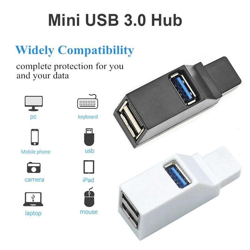 High-Speed USB 3.0 Hub Adapter Mini 3-Port Splitter for PC Laptop